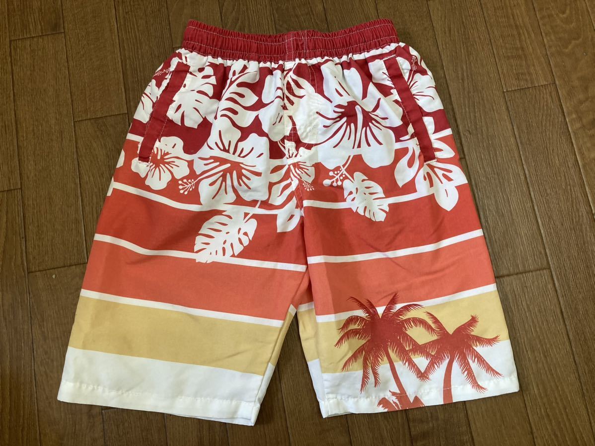 ★ハイビスカス柄オレンジ系水着 海パン★130拍卖