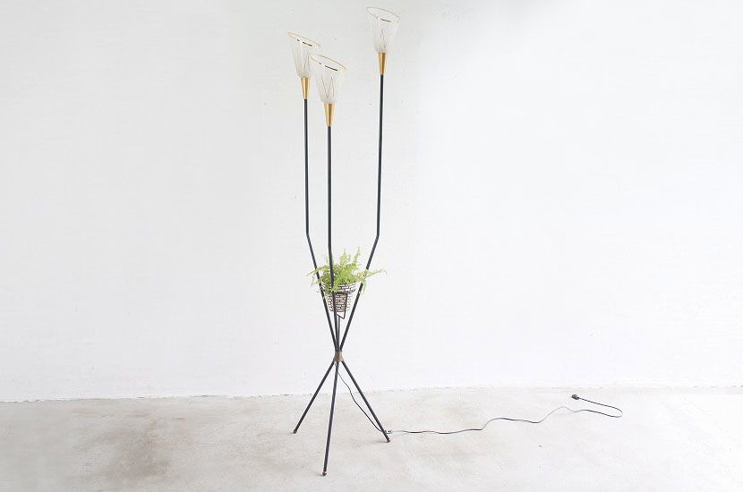 フレンチミッドセンチュリーヴィンテージ3灯フロアランプ/スタンド照明/フロアライト/モダン照明/プランター付/1950's/スティルノボ/幾何学拍卖