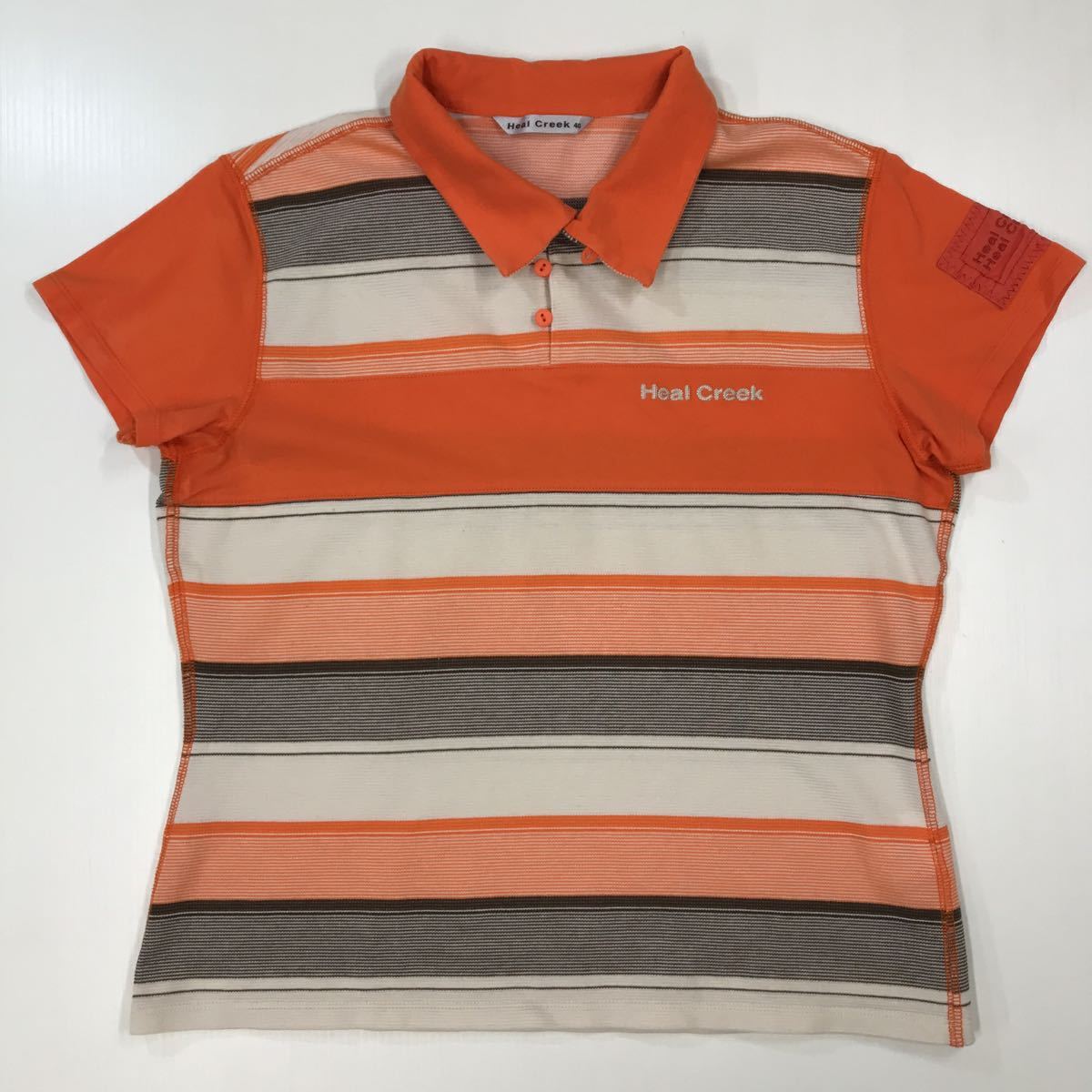 ● Heal Creek ヒールクリーク 半袖ポロシャツ ボーダー柄 日本製 レディース サイズ40 Lサイズ GOLF 27-3a拍卖