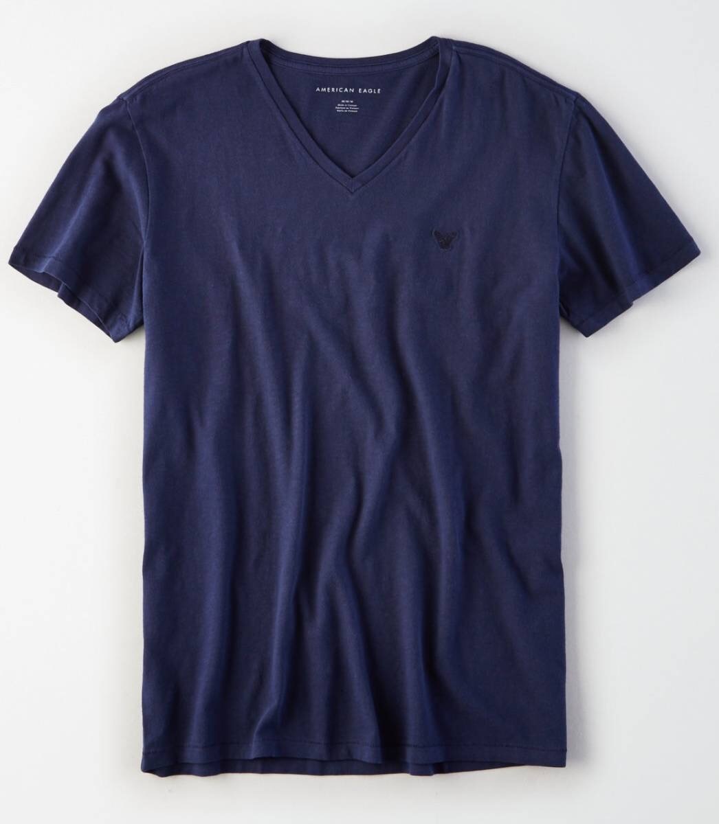 セール! 残りわずか! 正規品 本物 新品 アメリカンイーグル 涼しい Vネック スラブTシャツ 最強カラー ネイビー 着心地抜群 綿100% M ( L拍卖