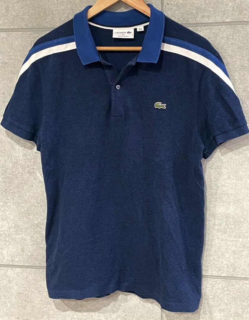 夏本番! フランス製 ラコステ LACOSTE フレラコ ライン ロゴワッペン 半袖ポロシャツ ネイビー系 4サイズ メンズ ゆうパケ可 ○ 新規×拍卖