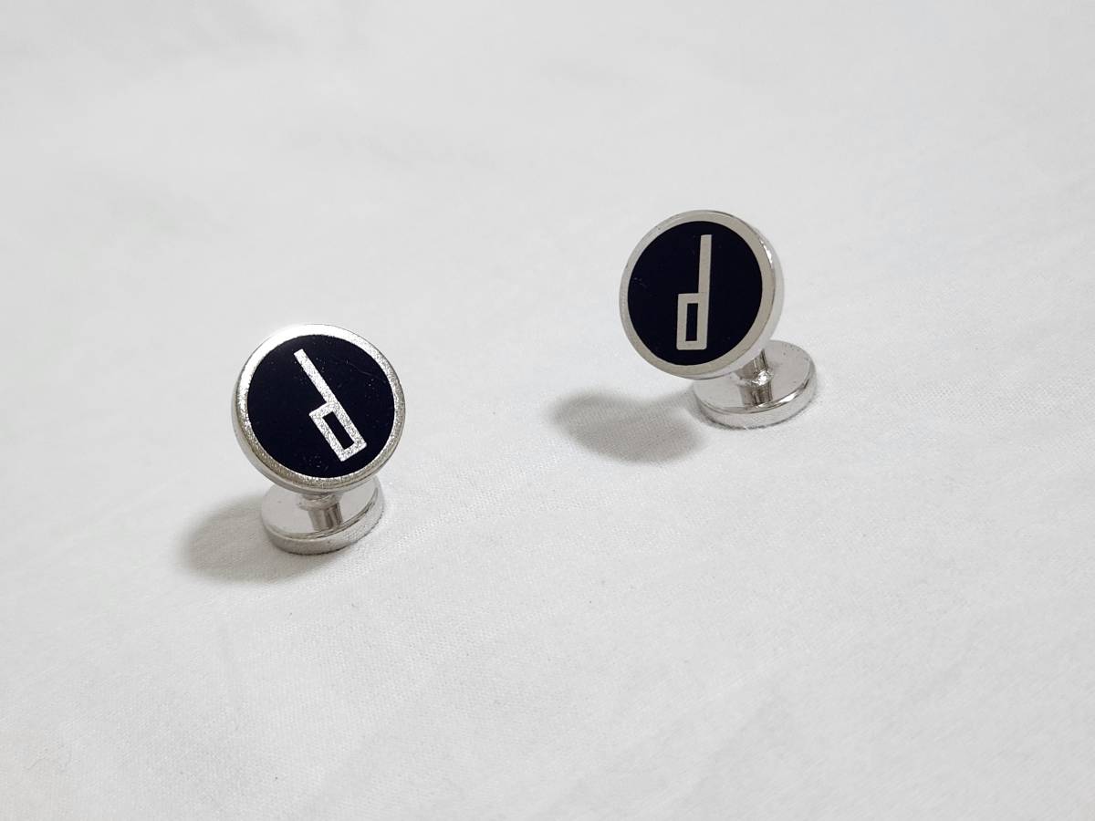 正規 Alfred Dunhill アルフレッドダンヒル dアイコンエンブレム カフス ミニマルカフリンクス 紺 SV Wラウンドボタン フォーマル ビジネス拍卖