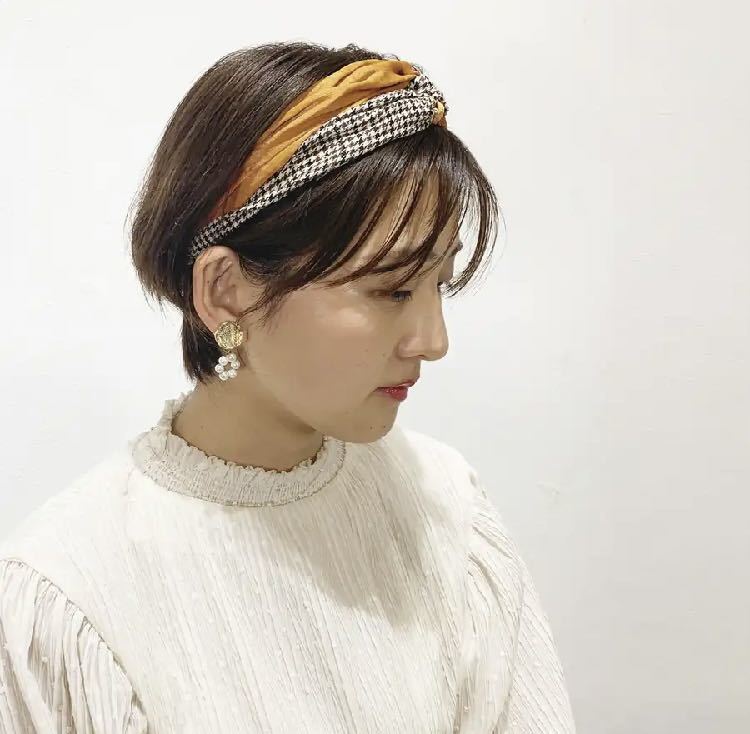 TOKOHANA チェック柄クロスデザインヘアバンド マスタード拍卖