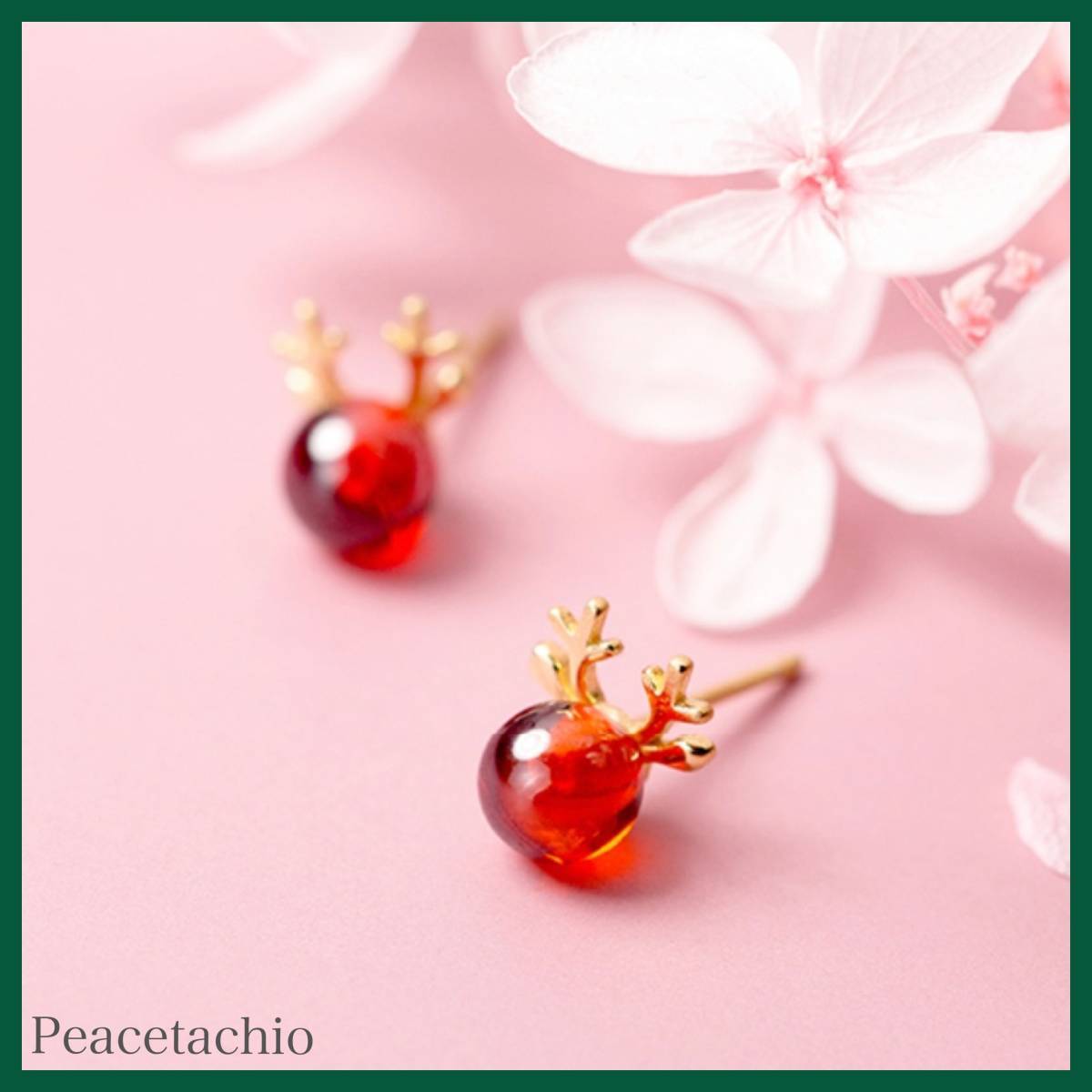 【即日発送】ピアス Silver925 シルバー ゴールド 18Kコーティング トナカイ クリスマス 赤 ザクロ アレルギー対応 ギフト ケ拍卖