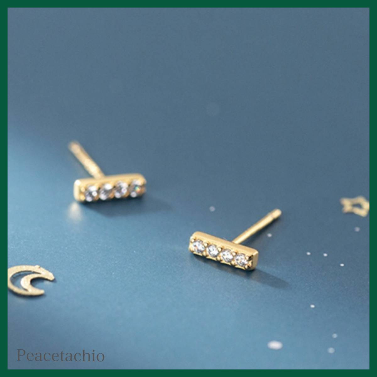ピアス Silver925 ゴールド 18Kコーティング アレルギー対応 シンプル ライン CZダイヤ ミニサイズ ギフト 贈り物 収納ケース付拍卖