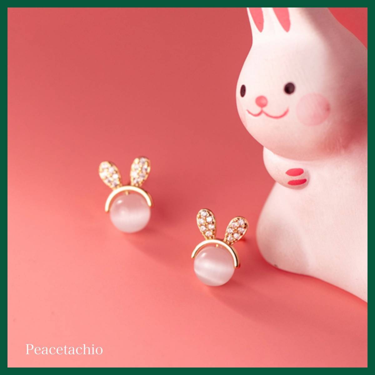 ピアス Silver925 シルバー ゴールド 18Kコーティング うさぎ キャッツアイ調 アレルギー対応 プレゼント ギフト ケース付き拍卖