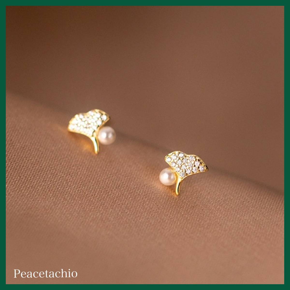 ピアス Silver925 シルバー ゴールド 18Kコーティング 銀杏 イチョウ パール 秋アレルギー対応 贈り物 収納ケース付 拍卖