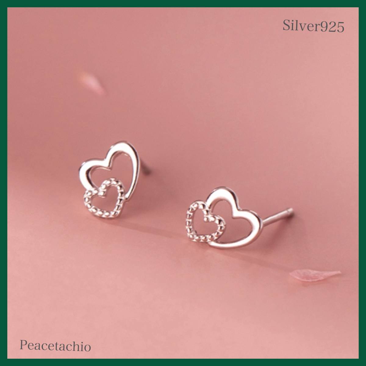 ピアス Silver925 シルバー ゴールド 18Kコーティング アレルギー対応 ハート ダブルハート プチギフト 贈り物 収納ケース付拍卖