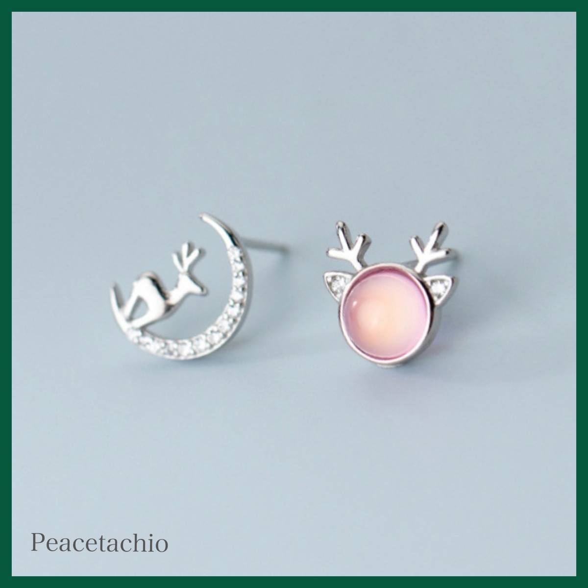 【即日発送】ピアス Silver925 シルバー クリスマス トナカイ 月 左右非対称 アレルギー対応 プレゼント ギフト ケース付き拍卖