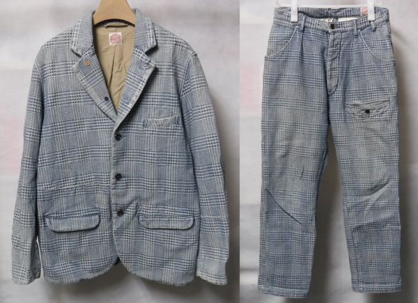 FUNSET OF ART MARIN COUNTY MADE インディゴ グレンチェック ジャケットM /パンツM セットアップ 刺し子拍卖