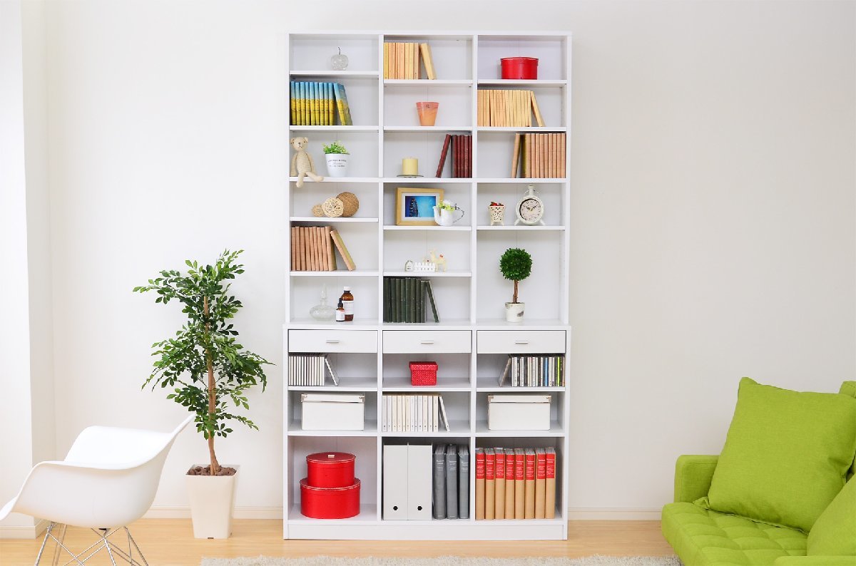 書棚 ホワイト色 ラック オープンラック 120cm 引き出し付き ハイタイプ 本棚拍卖