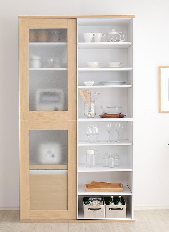 食器棚 キッチンボード レンジボード ガラス引戸食器棚 ルプレ ナチュラル拍卖