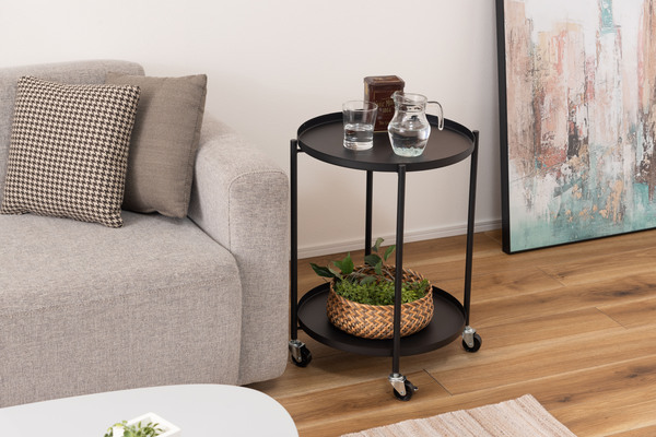 サイドテーブル 円形 トレーテーブル キャスター付き ブラック色拍卖