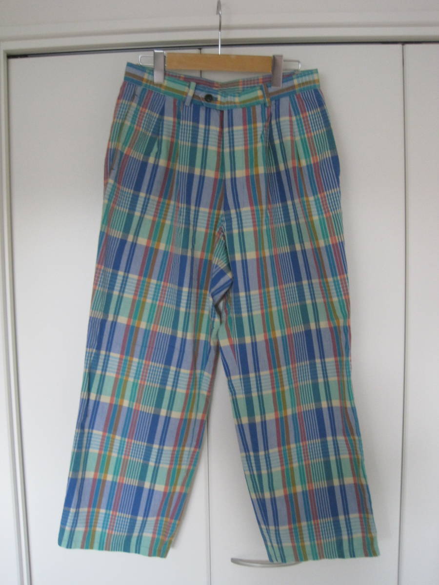 レア デサント製 アディダス チェックワイドパンツ スラックス 2タック 拍卖