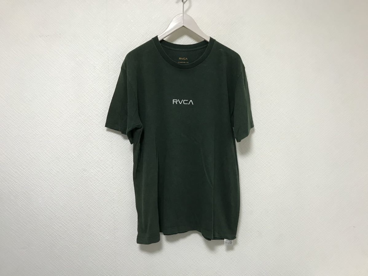 本物ルーカRVCAコットンロゴ刺繍半袖Tシャツメンズアメカジサーフミリタリービジネススーツ緑グリーンMストリートスケーター拍卖