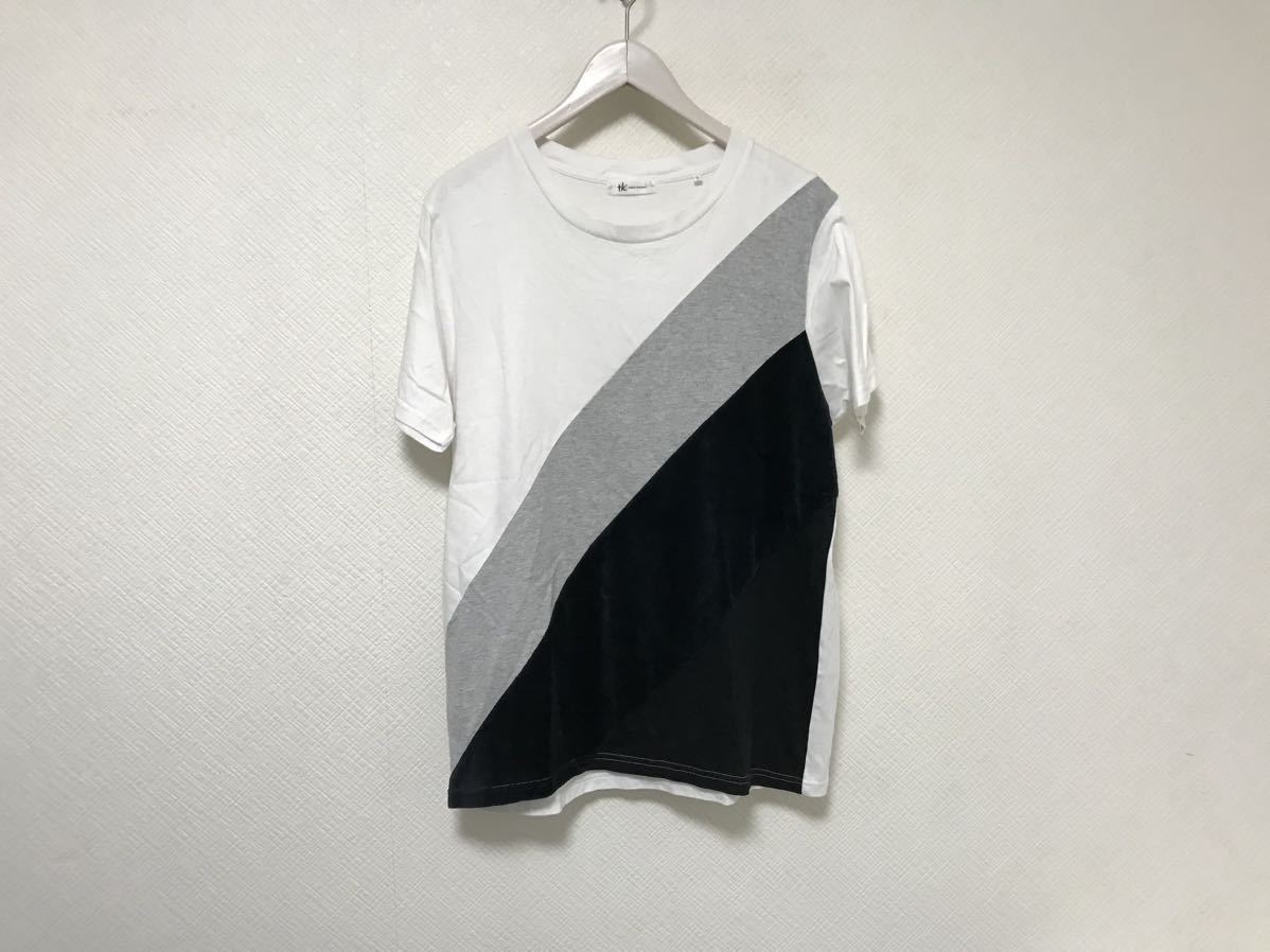 本物タケオキクチtkTAKEOKIKUCHIコットン切り替えデザイン柄半袖Tシャツメンズアメカジサーフミリタリービジネススーツ白ホワイトL拍卖