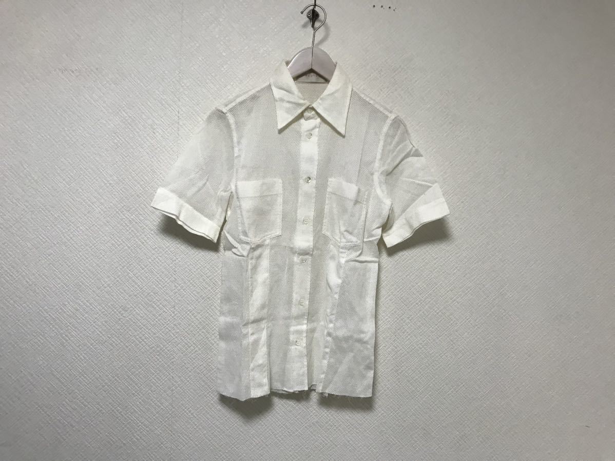 本物オートHAUTEコットンメッシュデザインドレス半袖シャツワークジャケットメンズサーフアメカジビジネススーツ Lホワイト白48イタリア製拍卖