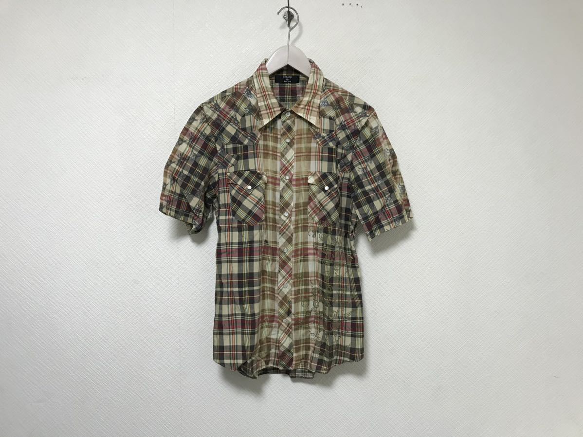 本物カバンドズッカCABANE de zuccaコットンチェック柄ウエスタン半袖シャツワークメンズサーフアメカジビジネススーツ M茶ブラウン日本製拍卖