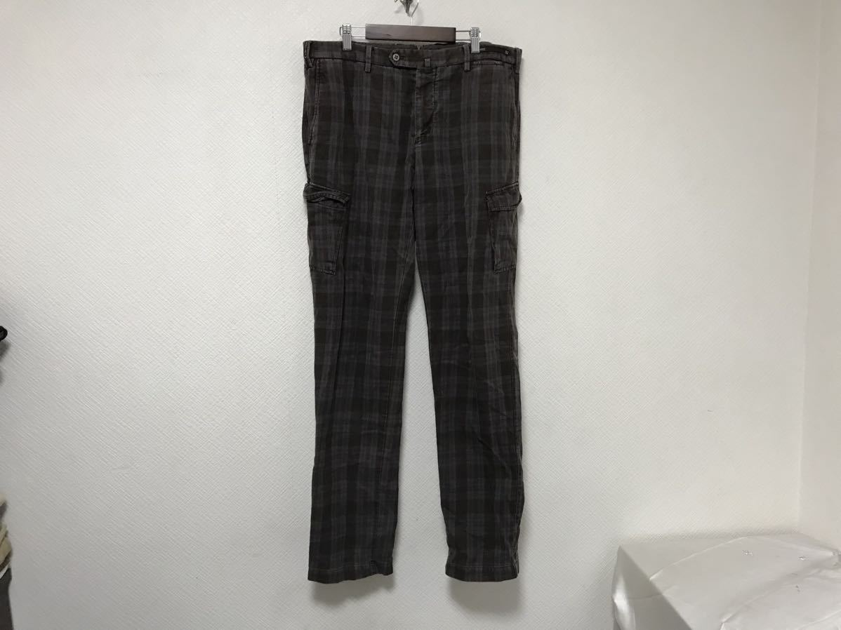 本物ピーティーゼロウーノPT01コットンチェック柄カーゴパンツミリタリーアメカジサーフワークビジネススーツ2XLグレー茶ブラウン52拍卖