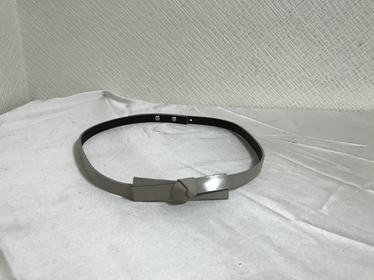 美品本物ポールカーPAULE KA本革パテントレザーリボン細ベルトレディースサーフアメカジミリタリービジネスグレー拍卖