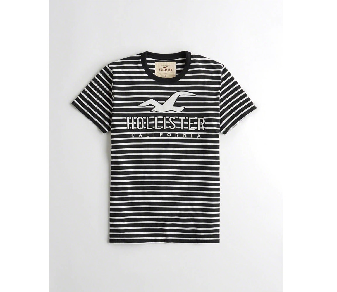 ▲ホリスター▲ストライプロゴグラフィックTシャツ▲ブラック・M▲拍卖