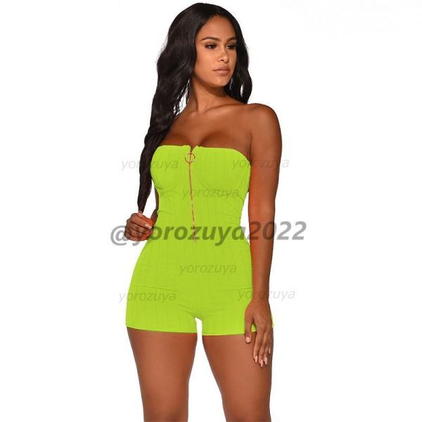 83-198-10 乳パット入り ジャンプスーツ クラブ ダンス パーティースタイル【グリーン,M】レディース 新品 ショートパンツ コスプレ.1拍卖