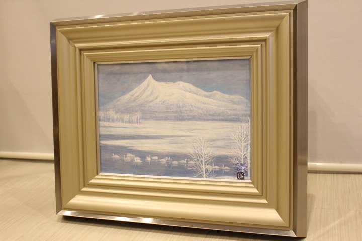 d-3141 福田謙二郎「白い風景」日本画 額装 前面アクリル拍卖