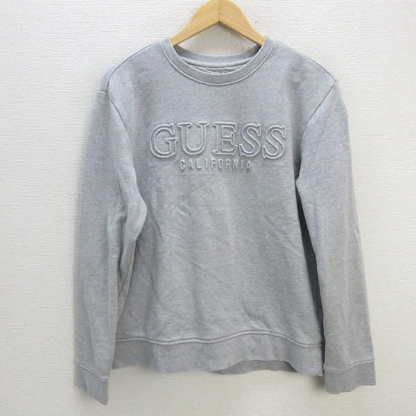 k■ゲス/GUESS 立体ロゴ エンボス加工 スウェットトレーナー【L】灰色/MENS■160【中古】拍卖