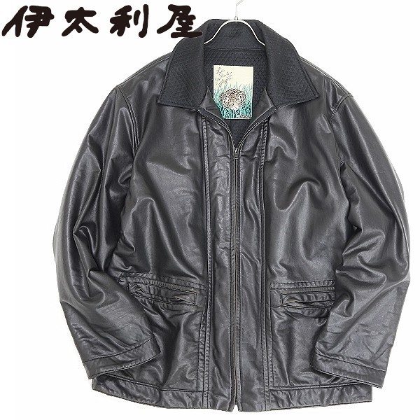 ◆伊太利屋 La Moda GOJI ラ モーダ ゴジ ラムレザー オーバーシルエット ジップ ジャケット 黒 ブラック拍卖