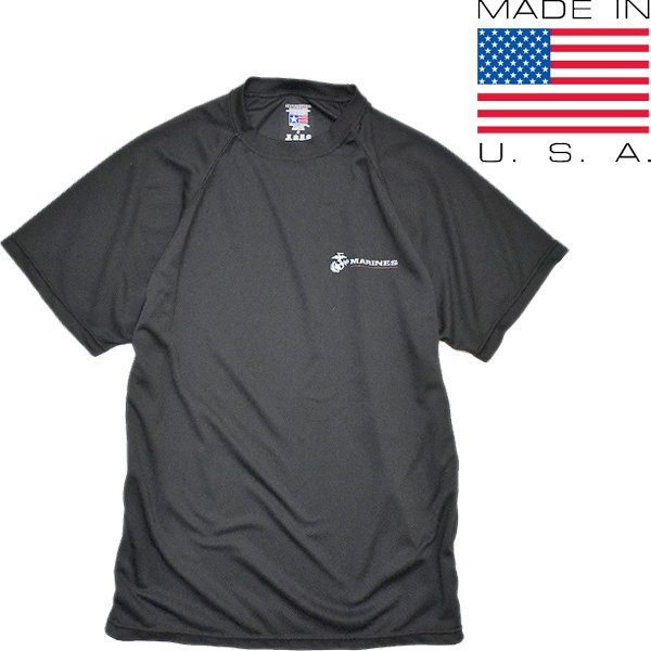 1点物◆USA製MARINES黒ハイテク素材バックプリントTシャツ古着メンズSMレディースOKアメカジ90sストリート/スポーツ中古ミリタリー558906拍卖