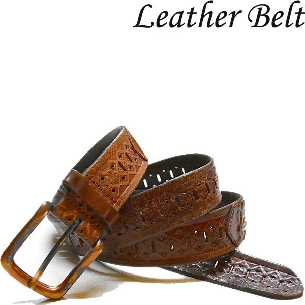 1点物◆メッシュ型押しデザイン茶バックル付きレザーベルト古着メンズ2XLレディースOKアメカジブランド90sストリート/スポーツMix559265拍卖