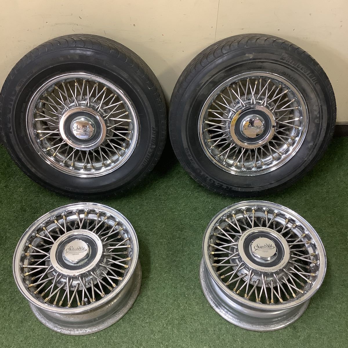 WEXLER Silver Web ワイヤーホイール4本セット 6.5J PCD114.3 ハブ59 クレーガー ワイザー クラウン セドリック y30 130 当時物 管番1432拍卖