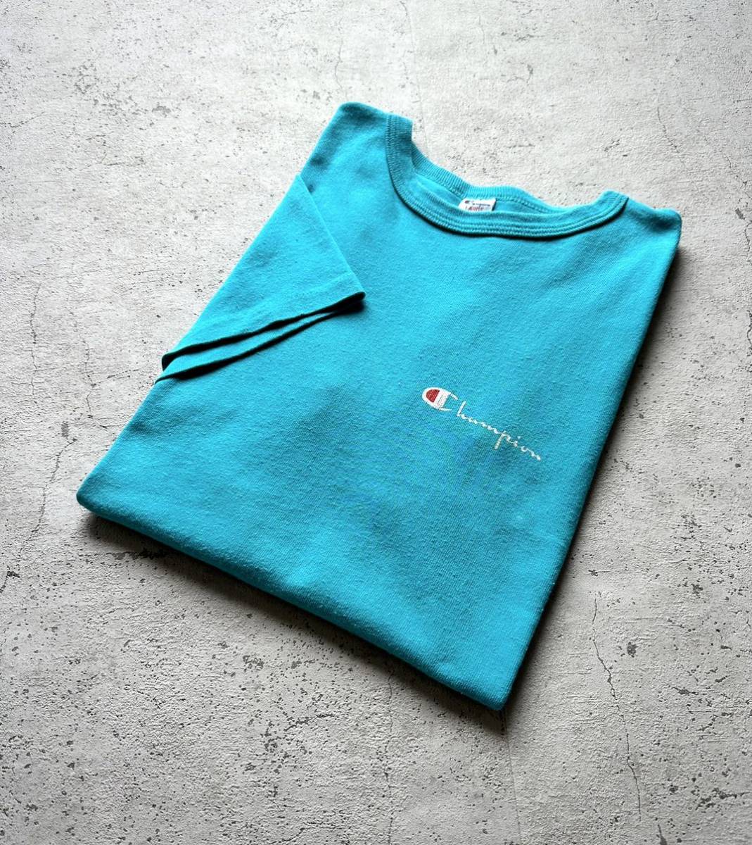 80s USA製 CHAMPION ALL-COTTON PRINT TEE TURQUOISE VINTAGE トリコタグ チャンピオンプリントTシャツ ターコイズ オールド ビンテージ拍卖
