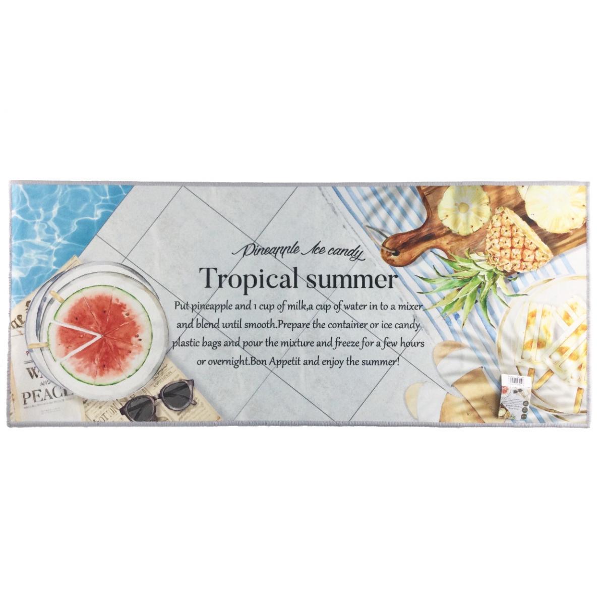 キッチンマット 撥水 滑りにくい加工 色彩が鮮やか 50x120cm トロピコ柄 ブルー系拍卖