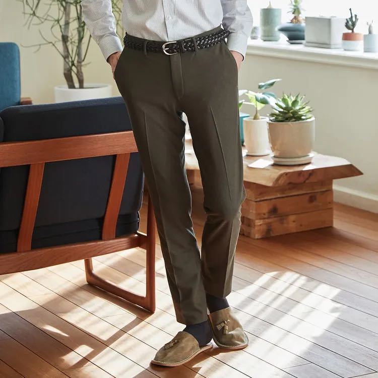 【ウエスト88】単品 高通気NON-IRON PANTS ニットカラミカーキ 裾上げ済み拍卖