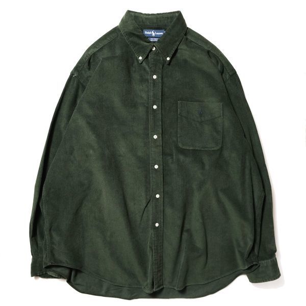 90's ラルフローレン 細畝 コーデュロイ ボタンダウンシャツ (XL) 緑 ビッグシャツ THE BIG SHIRT 90年代 旧タグ オールド Y2K拍卖