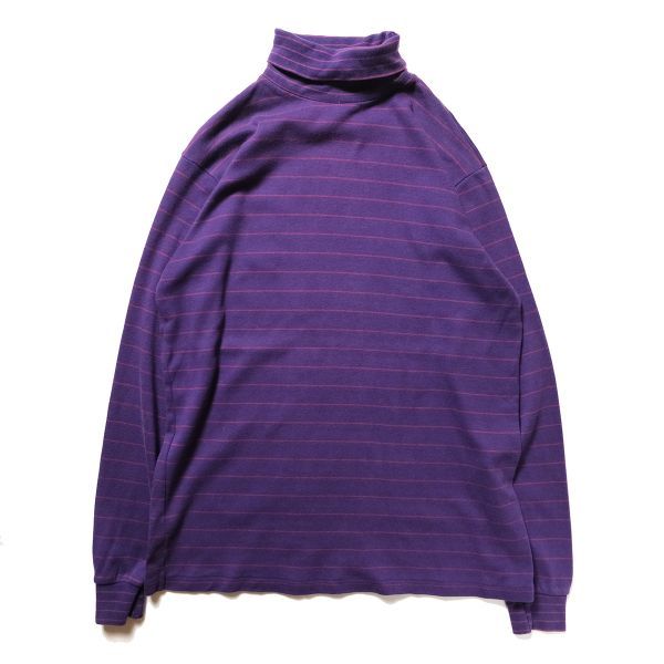 90's LLビーン LLBEAN ボーダー タートルネック コットン ロングスリーブ Tシャツ 長袖 (L位) 紫×赤系 無地 ロンT 90年代 旧タグ オールド拍卖