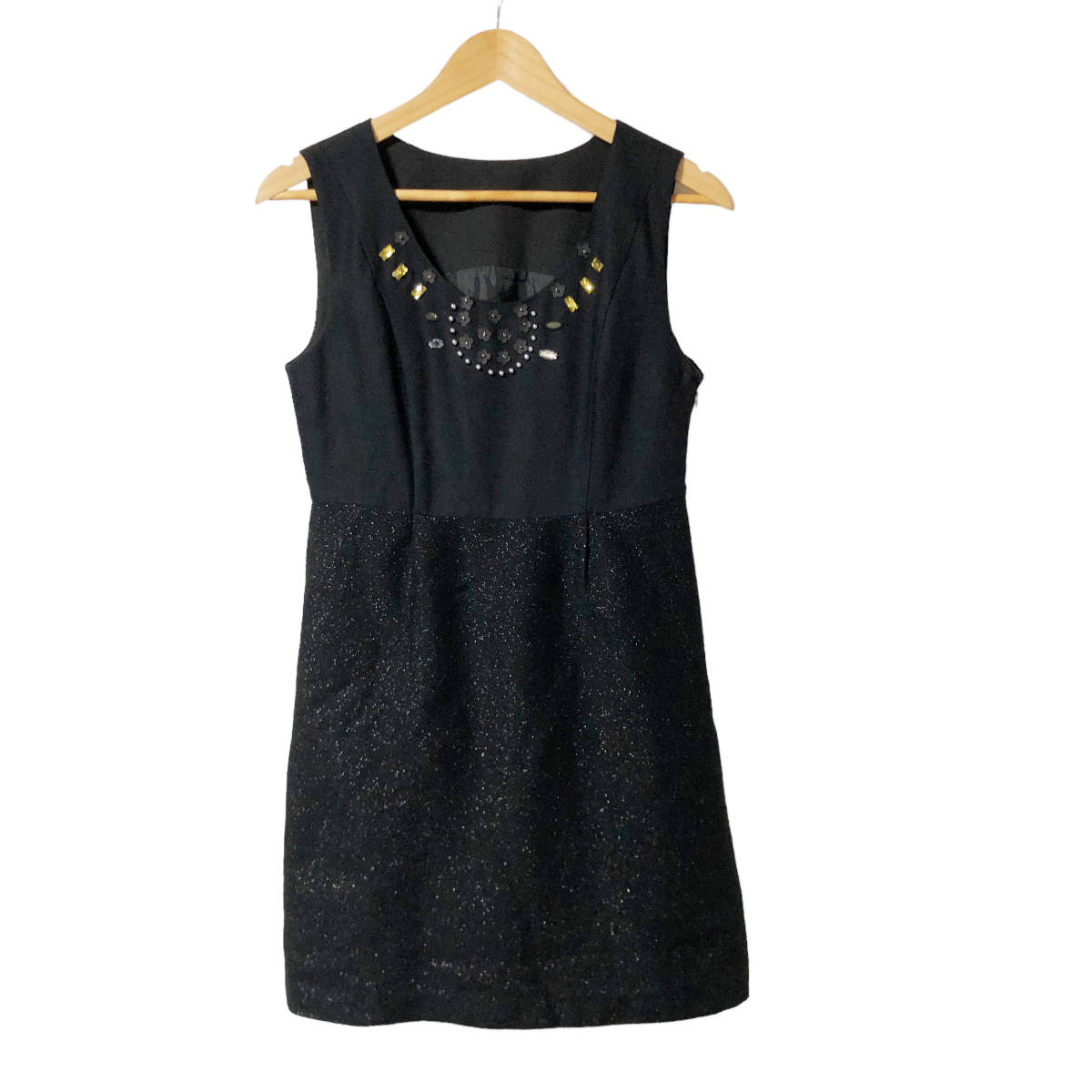 Chesty チェスティ ワンピース ビジュー 切替 1 黒 ひざ丈 ノースリーブ レディース A6拍卖