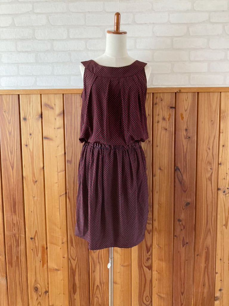 Vert Dense レディース ワンピース Mサイズ 黒 赤 水玉 ノースリーブ サンエーインターナショナル 膝丈 膝下 スカート ウエストゴム A拍卖