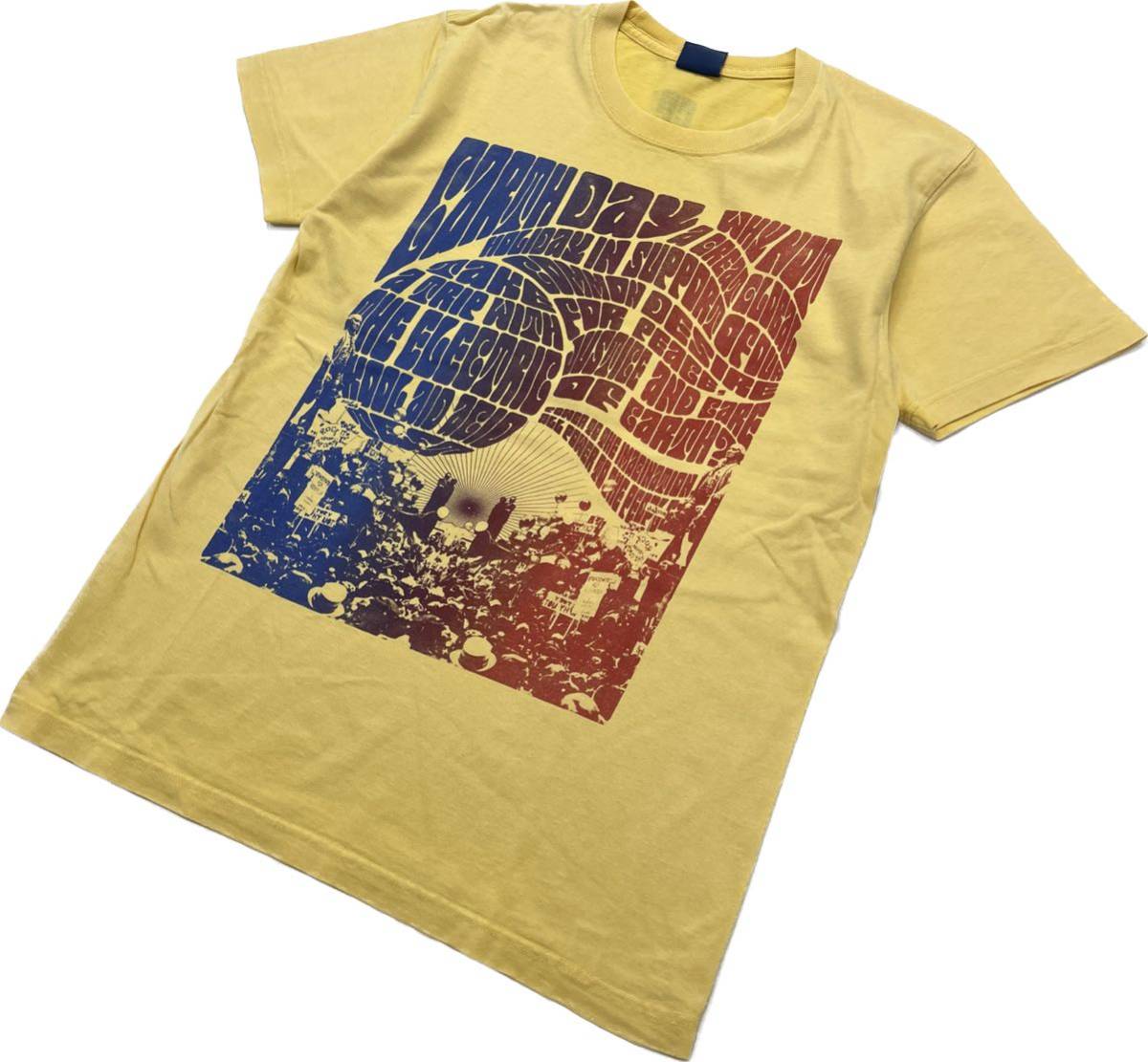 graniph ☆ ポップなプリント◎ アースデイ 地球 Tシャツ 半袖 イエロー M相当 春夏 アメカジ ストリート 大人カジュアル グラニフ■S2116拍卖