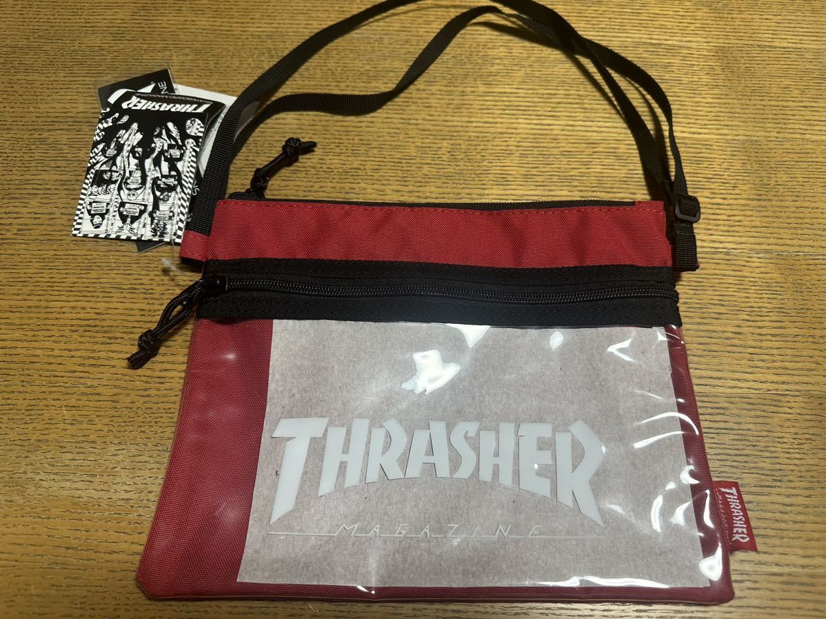 THRASHERスラッシャー スケートボードマガジン サコッシュショルダーバッグ レッド 白文字拍卖