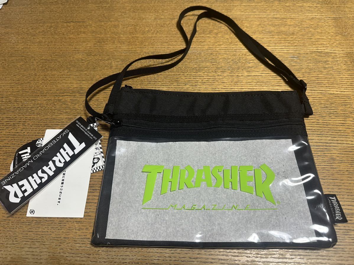 THRASHERスラッシャー スケートボードマガジン サコッシユ ショルダーバッグ ブラック 蛍光グリーン拍卖