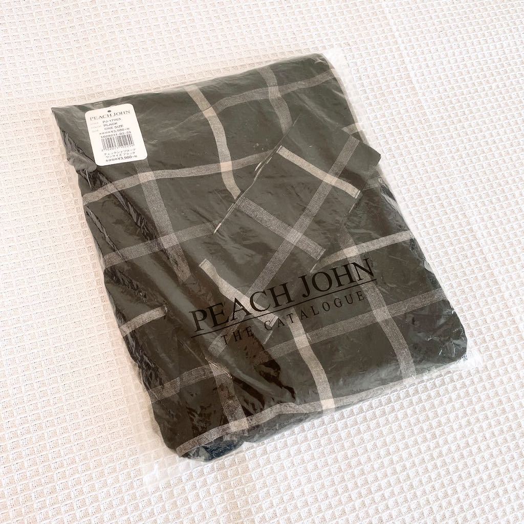 ★新品★ピーチジョンpeach Johnチェックシャツローブ羽織りローブ ロングカーディガン黒ブラック ルームウェア パジャマ フリーサイズ拍卖