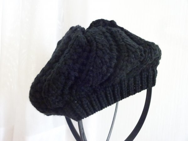 ÷ BROWNY÷ブラウニー 編み込みハット ベレー帽 黒色帽子 サイズ56cm〜58cm キャップ 帽子拍卖