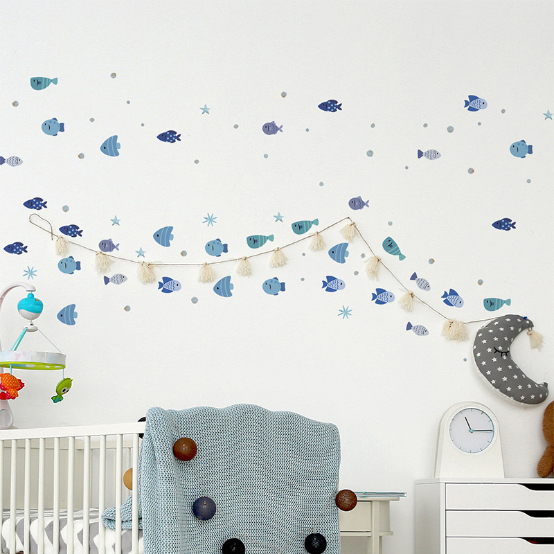 ウォールステッカー YDD040 海 魚群れ ブルー 癒す DIY 壁紙 インテリアシート 剥がせるシール 送料無料拍卖