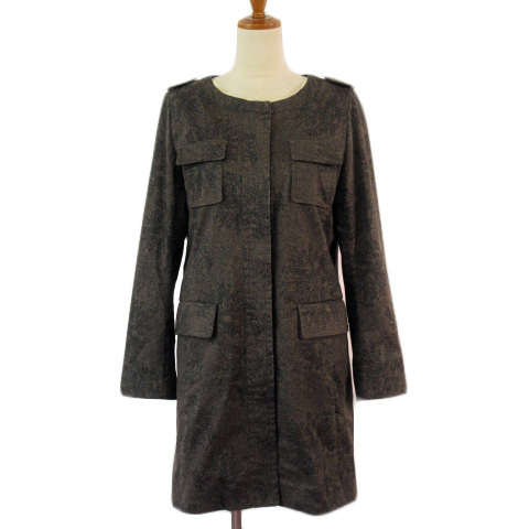 メルローズ クレール melrose CLAIRE コート ノーカラー 総柄 ライナー 中綿 3 茶 ブラウン拍卖