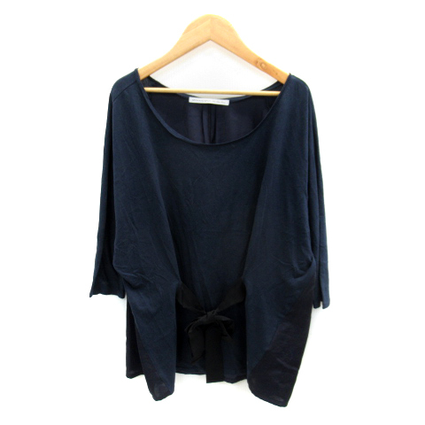 スピック&スパン Spick&Span カットソー 七分袖 ラウンドネック 無地 リボン オーバーサイズ 紺 ネイビー /SY27 ■MO レディース拍卖