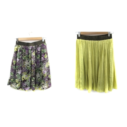 アバハウス ABAHOUSE フォンセ FONCE フレアスカート リバーシブル ひざ丈 総柄 マルチカラー ライムグリーン パープル 紫 レディース拍卖