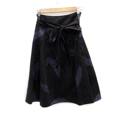 マークジェイコブス MARC JACOBS フレアスカート ミモレ丈 総柄 リボン付き 2 ブラック 黒 /MS12 レディース拍卖