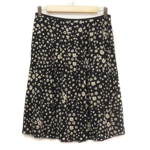 ローラアシュレイ LAURA ASHLEY スカート フレア 花柄 シフォン 13 黒 ブラック レディース拍卖